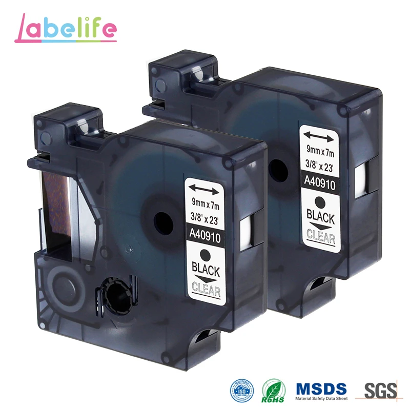 Labelife 2 упаковки 9 мм 40910 черный на прозрачный совместимый с DYMO стандарт D1 S0720670 для