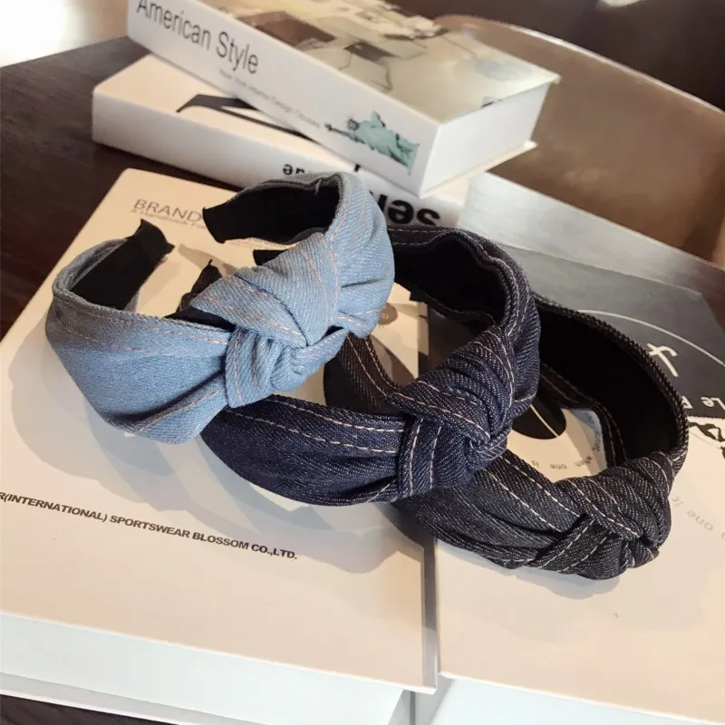 Оплетка для волос 2019 года в новом стиле в виде топ-узла, тюрбан на резинке, аксессуар для головы для женщин и девочек из денима.