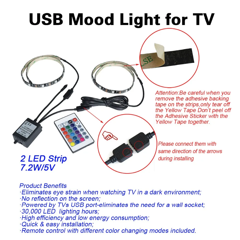 5050 USB красочные светодиодные полосы света водонепроницаемый с капля клей Marquee 2*50