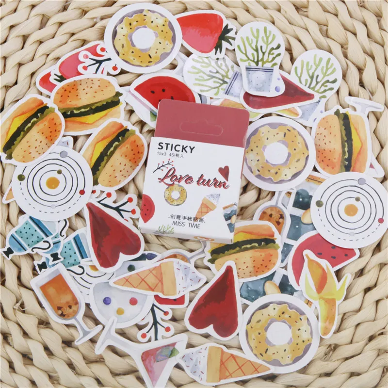 D 45 шт./кор. канцелярские наклейки оперение DIY Планета липкий Бумага Kawaii Луна растения наклейки для украшения дневник в стиле Скрапбукинг - Цвет: D