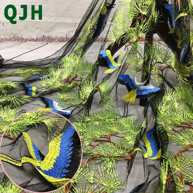 QJH новая кружевная ткань с вышитыми лесными птицами модная Высококачественная