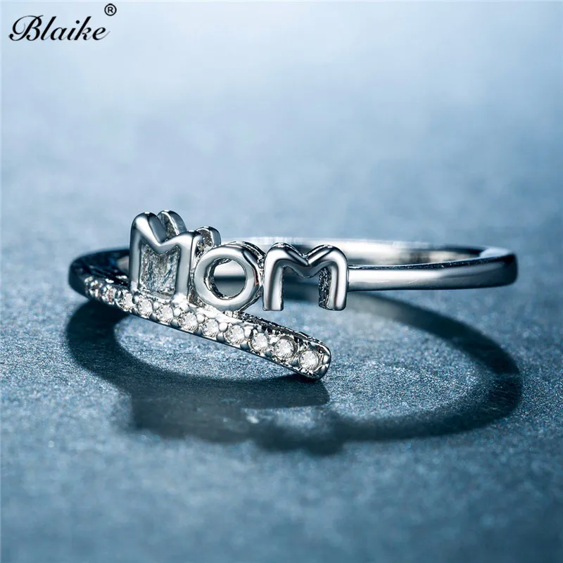 Blaike 2019 новые кольца с надписью Mum Love для женщин серебряный цвет белый циркон