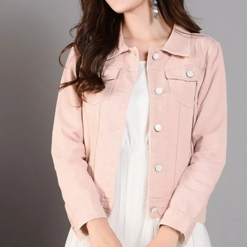 Light Pink Gentillove, женские,, новые модные джинсовые куртки, Осенние, повседневные, с длинным рукавом, базовые, короткие, джинсовые куртки, винтажные, корейские куртки в стиле Харадзюку - Цвет: Light Pink