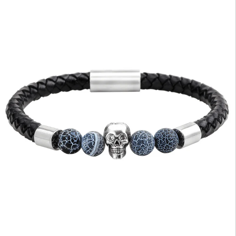 2018 мужские ювелирные изделия панк черный кожаный плетеный браслет с шармами для