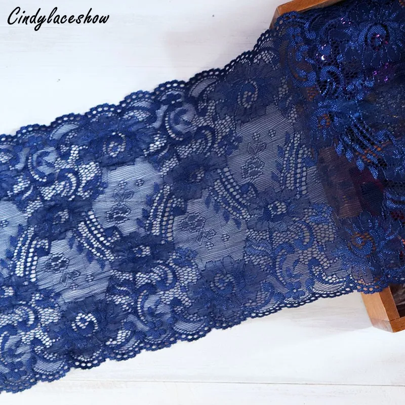 1 ярд темно синяя вышитая эластичная кружевная отделка ткань швейные поделки