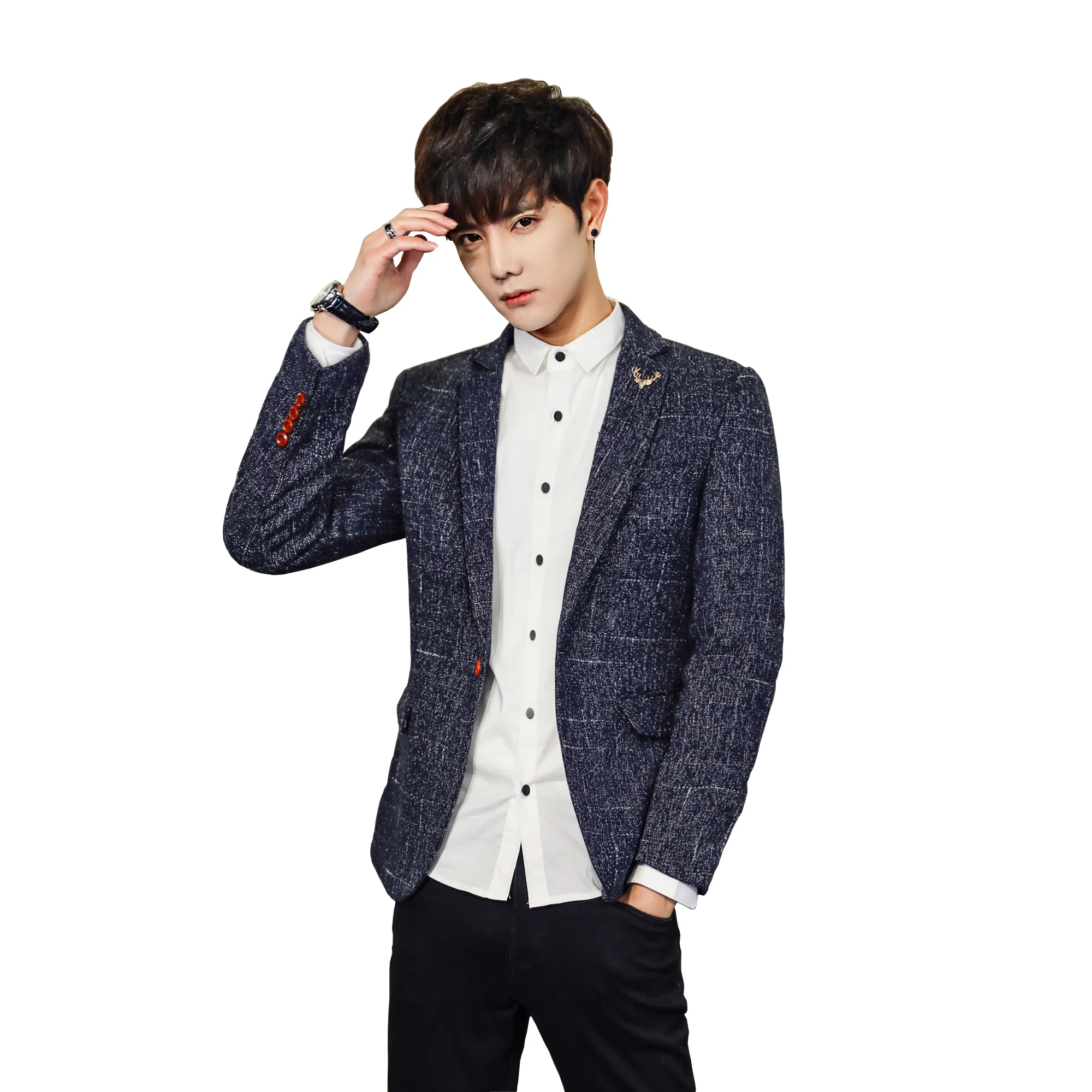 

England Autumn business Casual Slim Fit Suit jacket single button Men Blazer Party Dress Outfit Pantalon Trendy blaser masculino