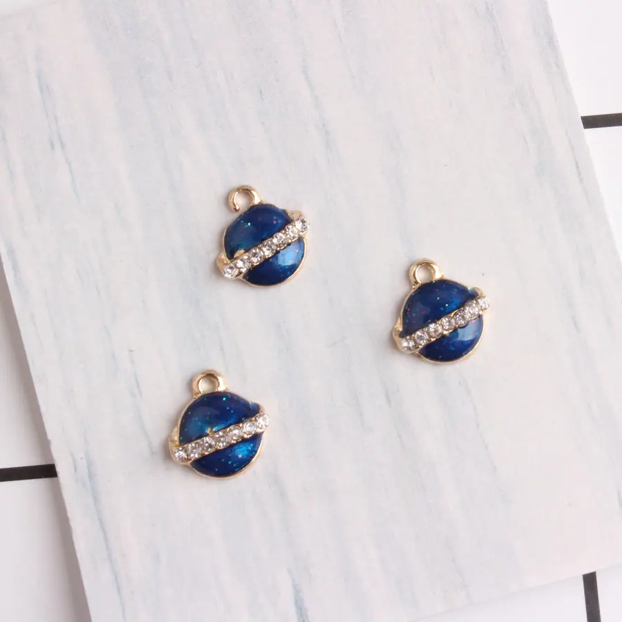 

10pcs/lot Fashion Crystal Planet Oil Drop Charms Alloy Charm Pendants Metal Enamel Charms For DIY Jewelry Making