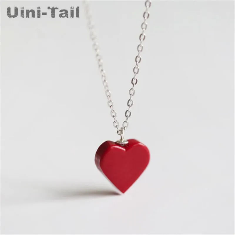 Uini Tail хит серебро 925 пробы красное сердце кулон ожерелье корейская мода сладкий