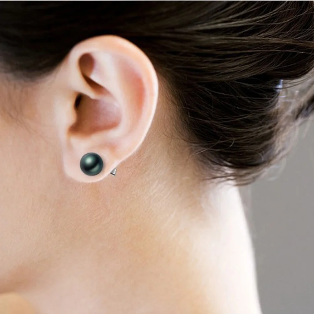Серьги из белого золота диаметром 7 9 мм с черным жемчугом|malachite earring|malachite greenmalachite