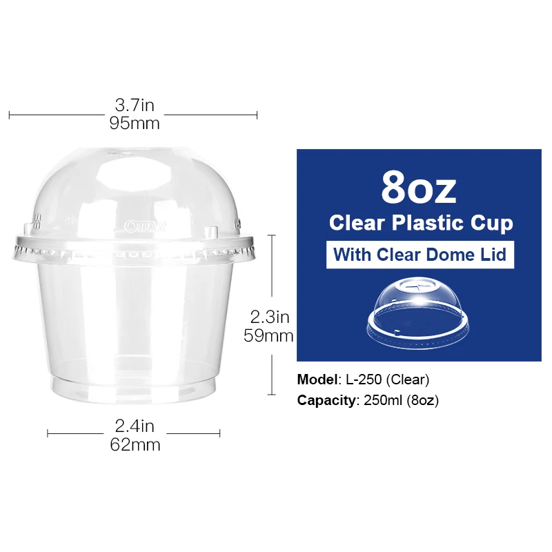 8oz clear dome lid OTOR 50 шт 10 унций белый одноразовый пластиковый контейнер для хранения еды для салата десерта и фаст-фуда - Цвет: 8oz clear dome lid