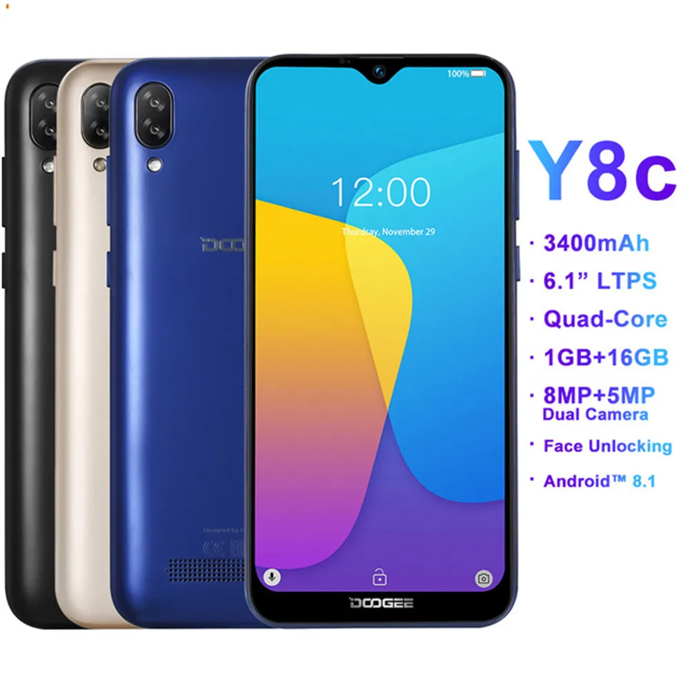 DOOGEE Y8c Android 8 1 6 дюймов 19:9 в виде капли воды экран LTPS смартфон MTK6580 ГБ Оперативная
