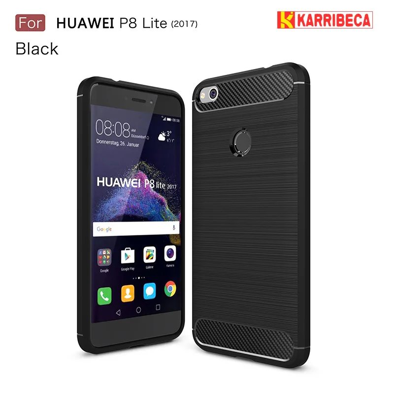 Углеродного волокна матовый Силиконовый чехол на Huawei p8 lite 2017 случае case прочная