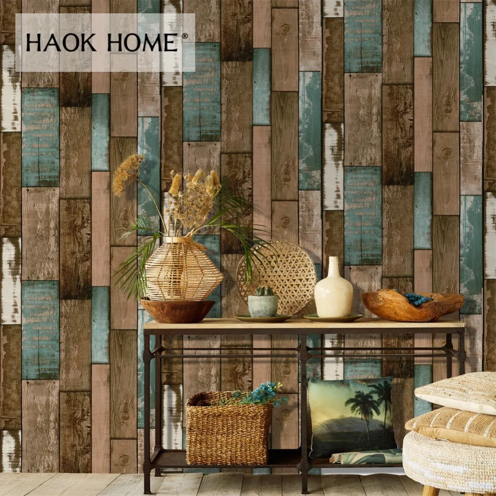 HaokHome винтажные деревянные дощатые обои для стен 3d самоклеющаяся коричневая