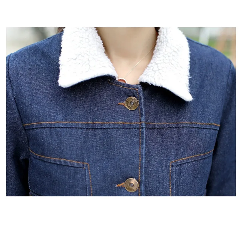 Новинка зимы, женское джинсовое пальто из овечьей шерсти, куртки, большие размеры, тонкая теплая Джинсовая Верхняя одежда, однобортный джинсовый жакет, Женский S-5XL