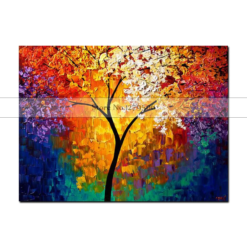 

100% Handpainted Tree colorful painting Knife Modern Oil Painting On Canvas home Decor Wall Art Wall Pictures For Living Room