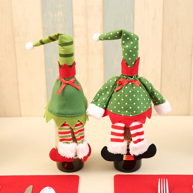 Christmas Red Wine Bottle Holder Cover Bag Elf Champagne Set Xmas Decors Table Decorations for Home | Дом и сад