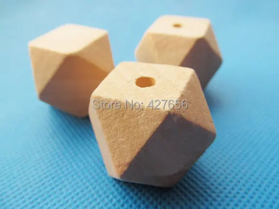 100pcs 30mm Large Unfinished Faceted Natural Wood Spacer Beads Charm ,14 Hedron Geometricf Figure Wooden Beads,DIY Accessory