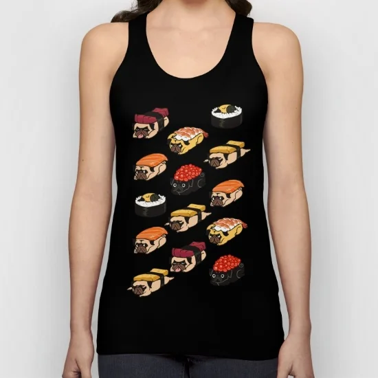 2017 Новый конструктор печатных топы для женщин черный дамы творческий Суши Мопс