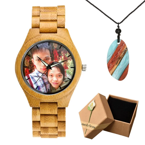 bamboo watch boxgift Уникальные персональные индивидуальные часы с фото принтом бамбуковые деревянные часы для мужчин и женщин винтажные часы семейный подарок Прямая поставка - Цвет: bamboo watch boxgift