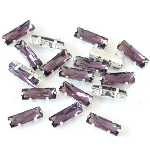 Dk amethyst 5X15 мм, 20 шт., высокое качество, прямоугольные стеклянные стразы, Пришивные, с серебряными когтями, пришивные стразы для свадебного платья B1058 - Цвет: Dk amethyst
