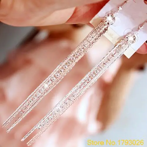 Cocktail Party Women's Silver Rhinestone Alloy Long Tassels Linear Earrings 4TR3 | Украшения и аксессуары