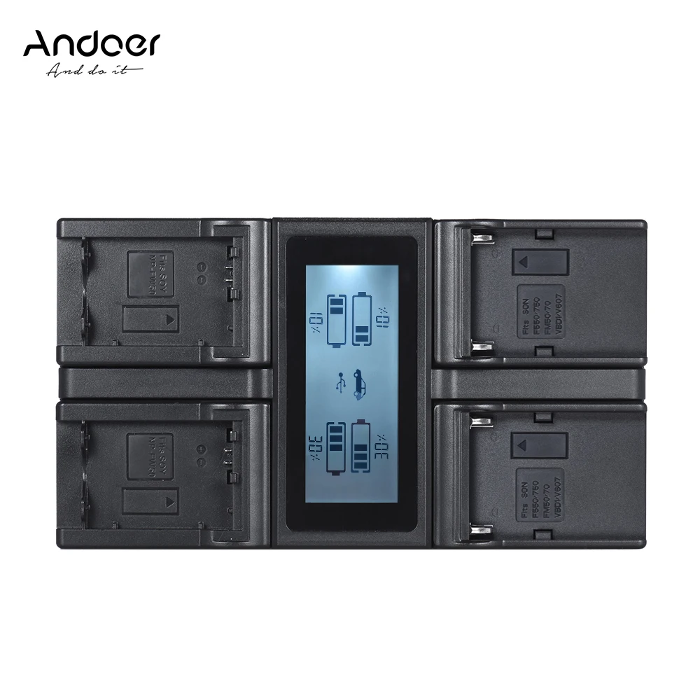 Andoer 4 канальное ЖК Цифровое зарядное устройство для камеры sony A7III A9 A7RIII A7SIII