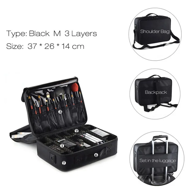 Black M 3 layer Новая сумка для макияжа профессиональная косметическая сумка водостойкая женская сумка для макияжа Органайзер большой емкости для хранения Сумочка для путешествий - Цвет: Black M 3 layer