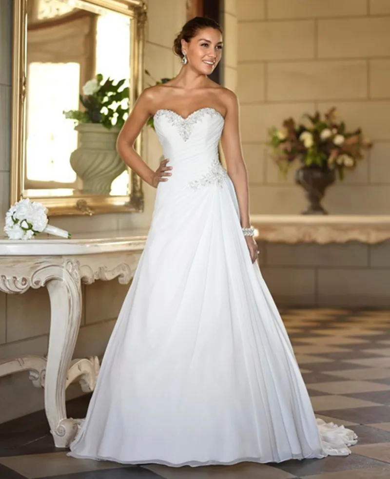 Elegant Sweetheart Appliques Beading A Line Chiffon Robe De Mariage White Wedding Dresses 2017 Vestido Noiva Alibaba China | Свадьбы и