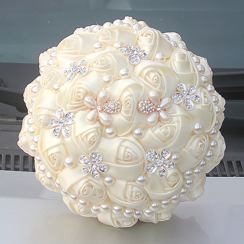 

MissRDress Gorgeous Pearl Wedding Bouquet Ivory Wedding Flowers Artificial Rose Bridal Bouquets For Wedding Accessories JK312