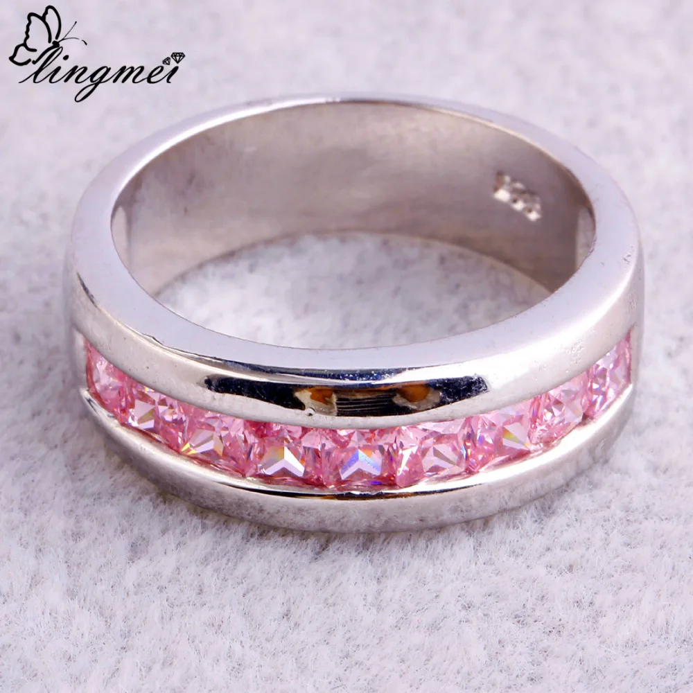Женское Обручальное Кольцо lingmei розовое кубическое циркониевое серебряное