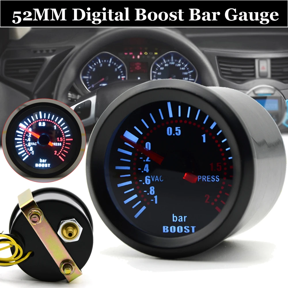 Универсальный 52 мм Бар Синий Светодиодные лампы давления турбо Boost Gauge метр DC 12 В