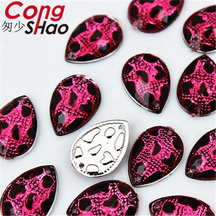 Cong Shao 100PCS 13*18mm Drop Stones And Crystals Acrylic Rhinestone Trim Flatback Sewing 2 Hole DIY Costume Craft Button CS195 | Дом и сад