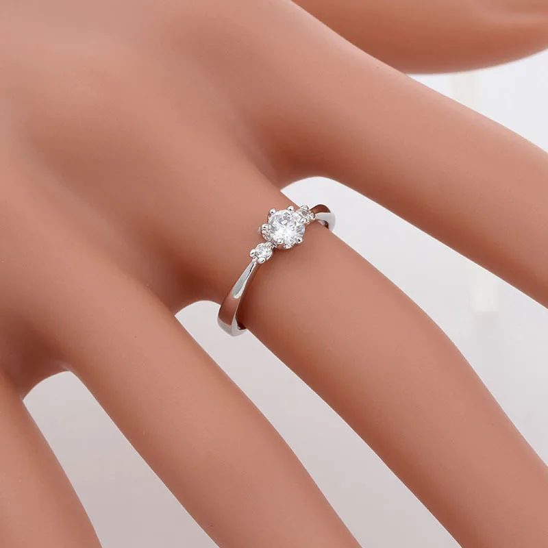 Белый золотой цвет шесть когтей Круглый CZ три камня обручальные свадебные кольца