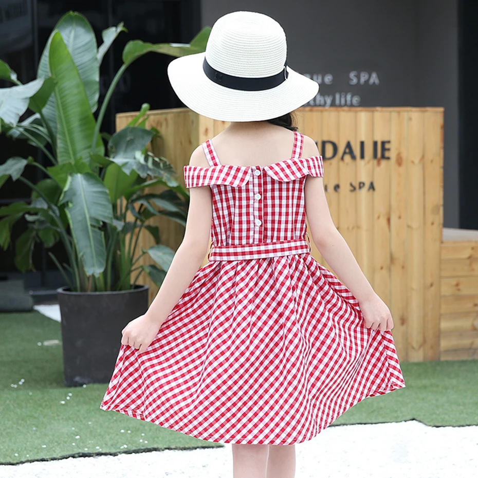 Aixinghao Girls Dress Off Shoulder Teenage Party Princess Plaid Kids Clothes For Age 6 8 10 12 Girl | Детская одежда и обувь