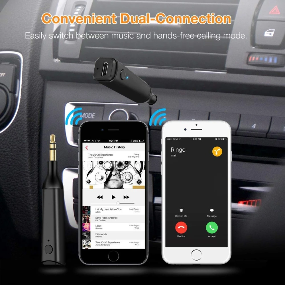 Portable mini Bluetooth 5.0 Stereo Audio Receiver wireless 3.5mm music adapter handsfree Aux car kit with built-in mic and clip |