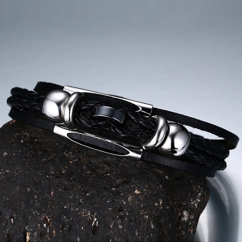 Vnox Мужской панк бисерный сплав многослойная плетеная веревка Кожаный