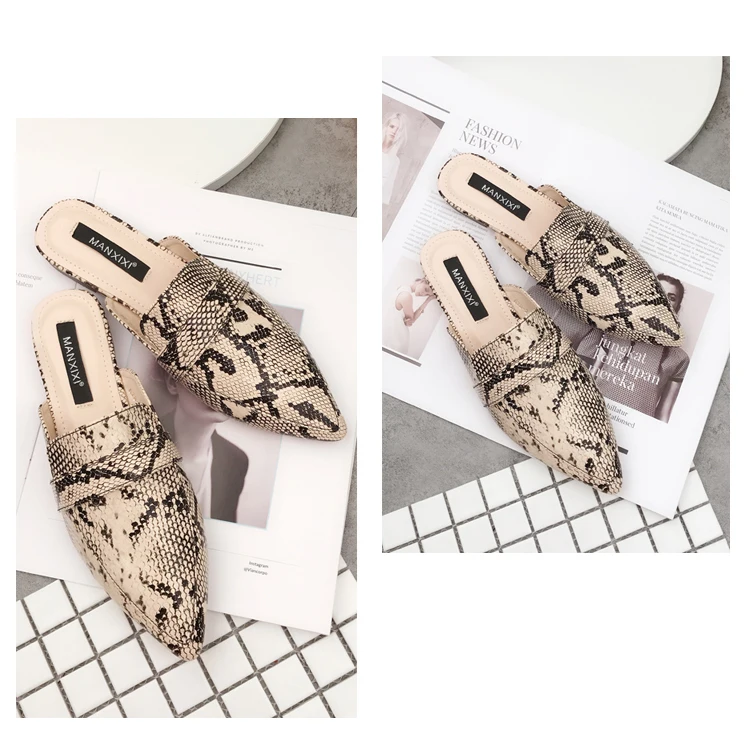 Spring and Summer New European and American Foreign Trade Snake-skin Deep-mouthed Flat-soled Sandals and Slippers