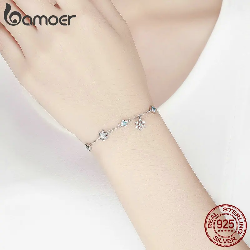 BAMOER, новая коллекция, 925 пробы, серебро, зима, снежинка, женские браслеты, цепочка, браслет, Стерлинговое серебро, ювелирные изделия, BSB001