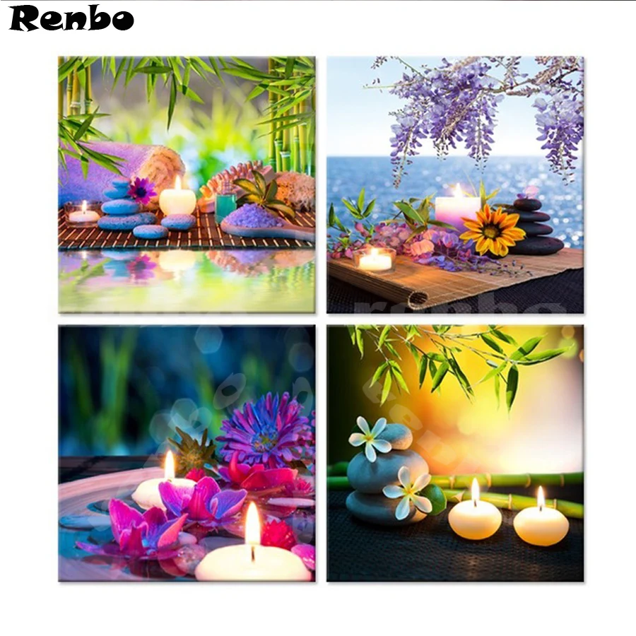 Алмазная 5d картина сделай сам 4 шт. фиолетовая орхидея бамбуковый камень мозаика