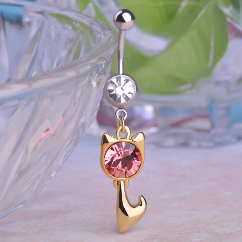 Кольцо для пирсинга пупка с маленьким котом серебряного цвета|piercing body jewelry|body
