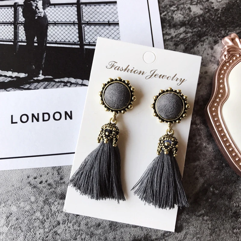 2022 New Tiny Tassel Earrings For Women Fashion Jewelry Vintage Velvet Ball Statement Fringed Drop Earring Female Jewellery Gift | Украшения