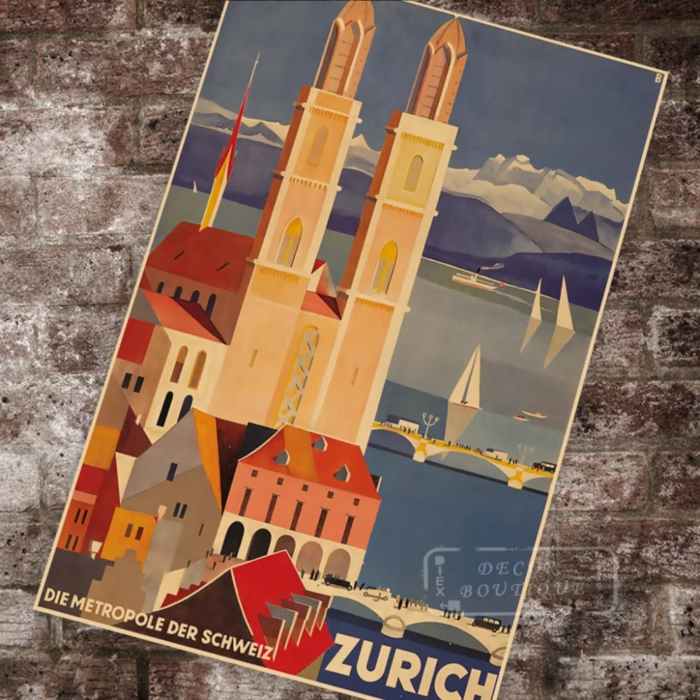 Швейцария Zurich Туризм Metropoli классические картины на холсте винтажные настенные