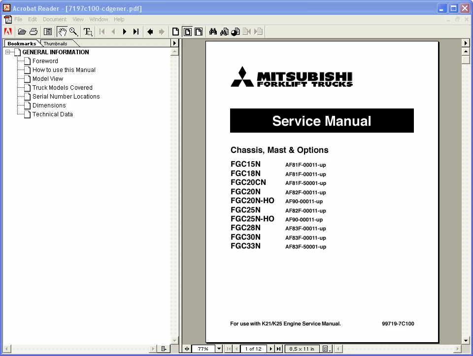 Вилочный погрузчик 2009 запчасти каталог и руководства по обслуживанию для Mitsubishi |