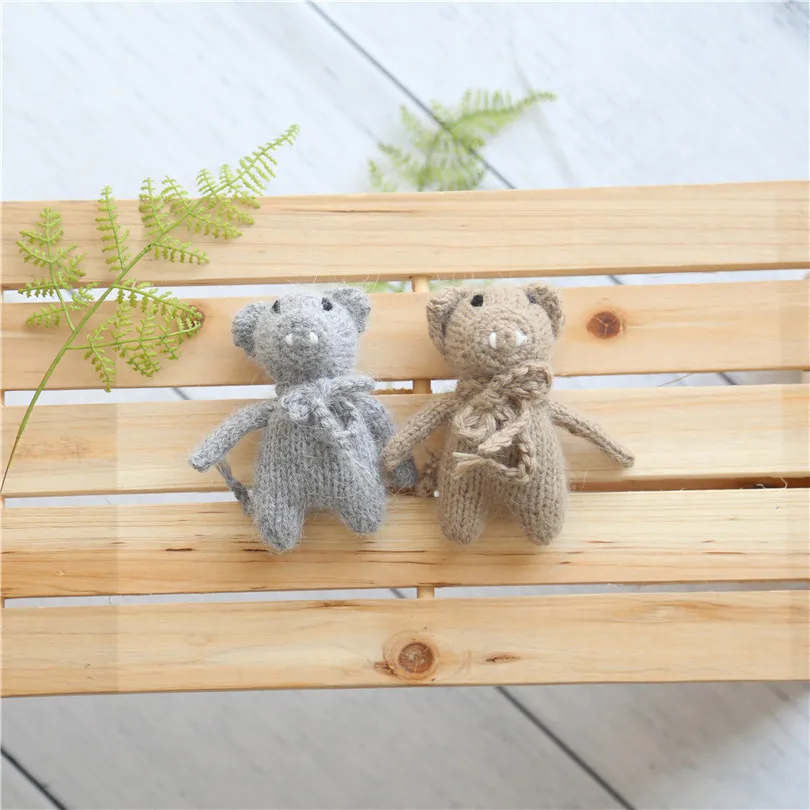 Вязаная Миниатюрная игрушка-свинка серая винтажная мягкая игрушка-животное