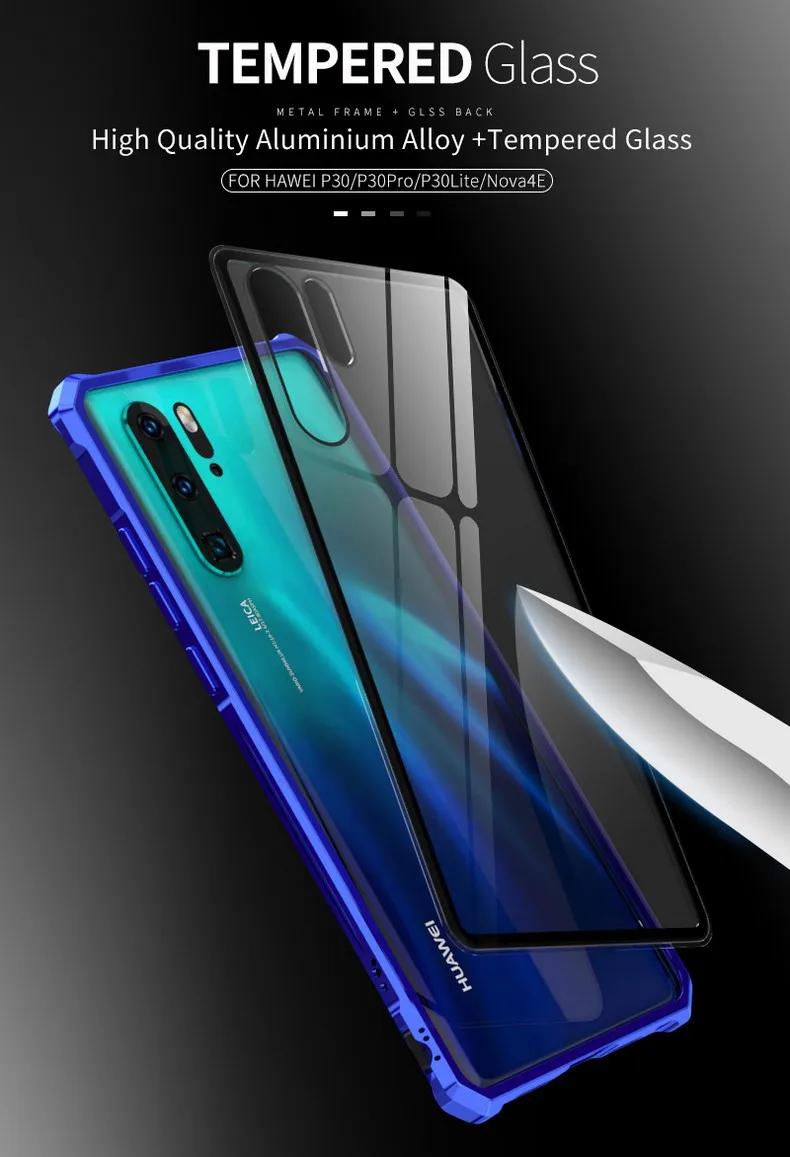 Для huawei P30 Pro роскошный противоударный чехол металлический бампер для huawei P30 чехол P30 удобный телефонный Футляр закаленного Стекло задняя крышка
