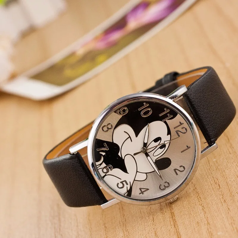 Cute Mickey watch Fashion cartoon women quartz wristwatch children leather watch boy And girls Holiday gift relojes Hot Sale disney cartoon children s quartz wristwatch mickey mouse spider man batman cartoon watch boy and girl gift kids watch quartz