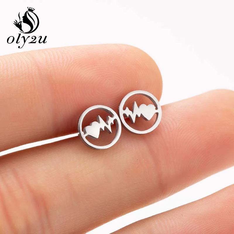 Oly2u панковая заклёпка серьги для Для женщин в форме сердца ЭКГ медицинский brincos
