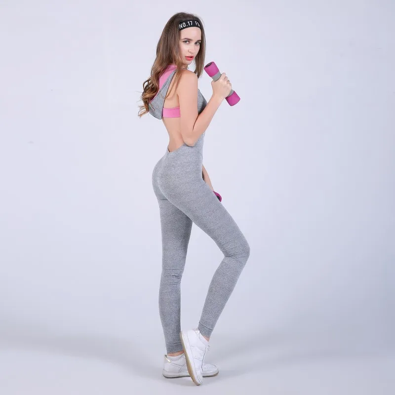 2017 Женский спортивный комбинезон с капюшоном буквенным принтом светло-серый