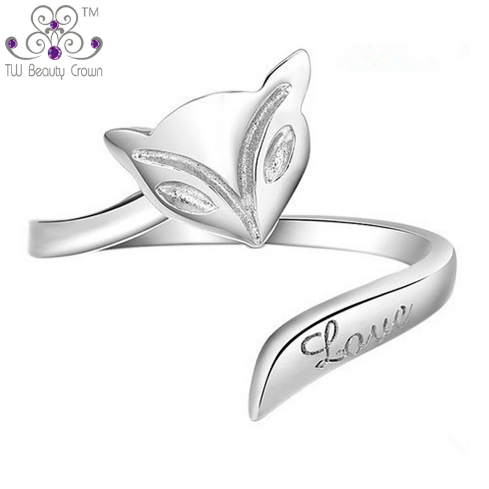 Реальные 925 Ssterling серебряные кольца с животными огненная лисица для женщин и