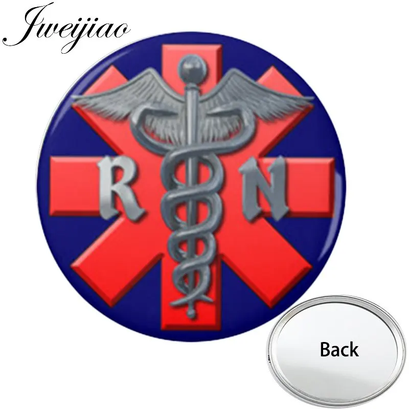 

JWEIJIAO Exquisite star of life RN Symbol One Side Flat Mini Pocket Mirror Portable Makeup Vanity Hand Travel Purse Mirror